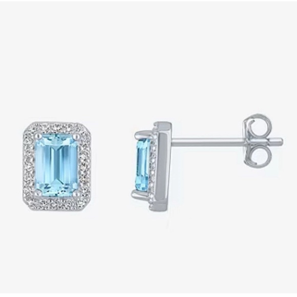 Genuine Blue Topaz 925 Sterling Silver Emerald Cut Stud Earrings in Gift Box NEW - Picture 3 of 6